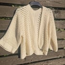 Luxurious 100% Alpaca Crochet Cardigan - Cream Open-Front Kimono Style 
