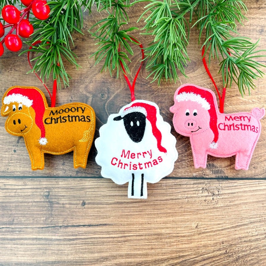 Farm Animal Christmas Hanging Decorations Personalised Gift 