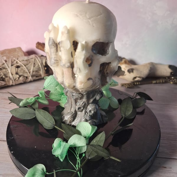 Decorative Hand Painted Skull Candle