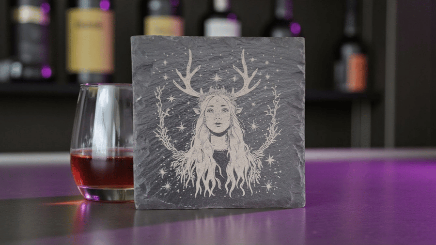Freya Viking Goddess Slate Coaster – Norse Mythology Engraved Drink Coaster