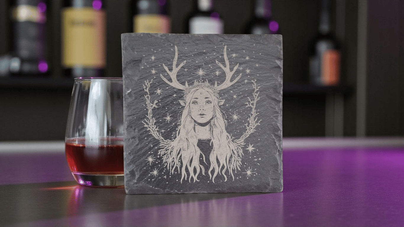 Freya Viking Goddess Slate Coaster – Norse Mythology Engraved Drink Coaster