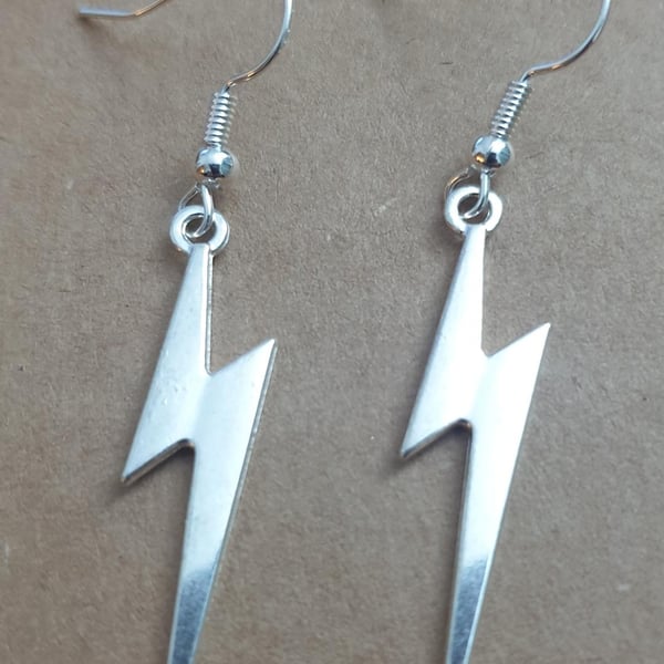 silver lightning bolt earrings silver plate hypoallergenic earrings