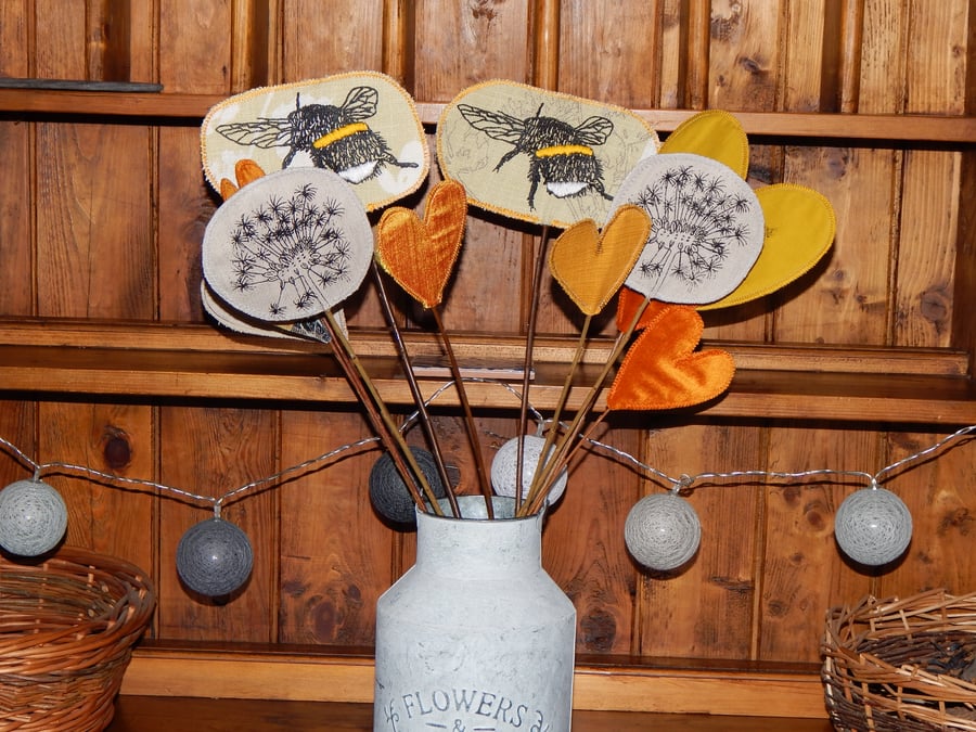 Willow and fabric - Screen printed Natural colours - Bees and dragonflies