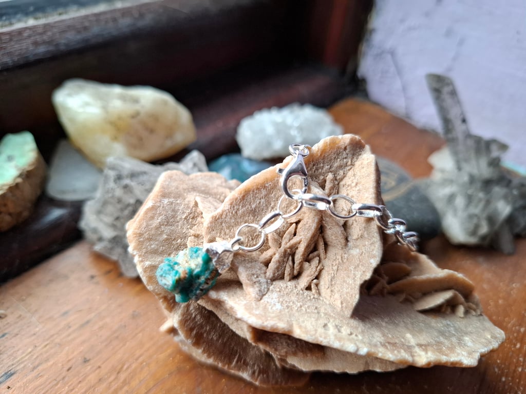 Raw Turquoise Nugget and Sterling Silver Bracelet - December Birthstone