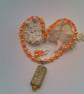 Peach Rectangle with Floral Pattern on an Orange and Peach Necklace & Earrings  - Image 7