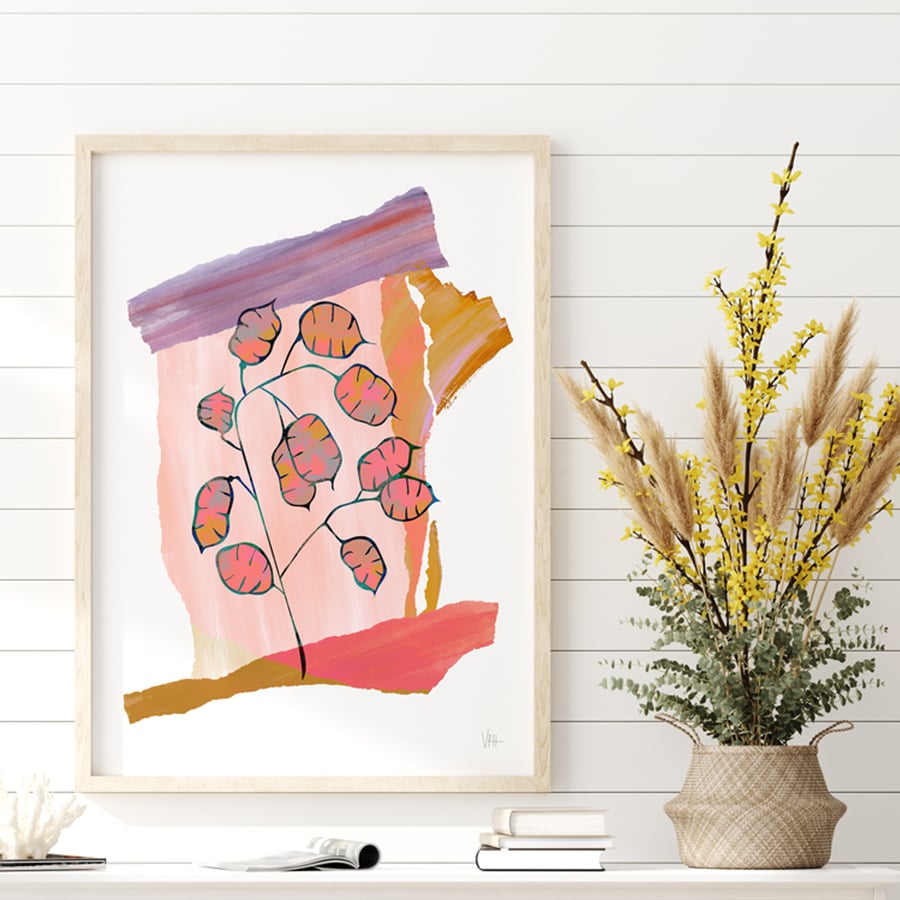 Honesty Flower Pink collage Art Print