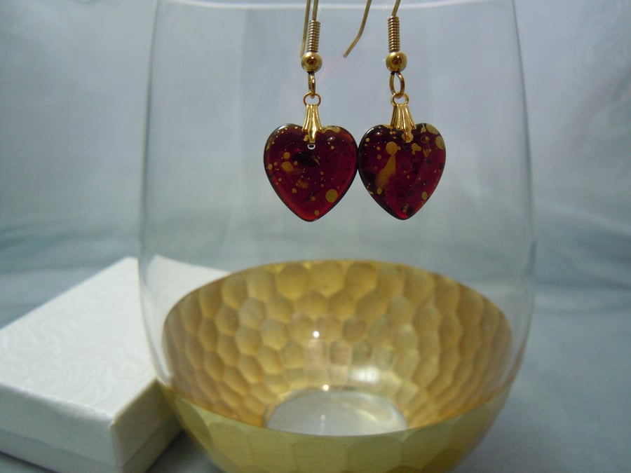 Czech glass red heart earrings