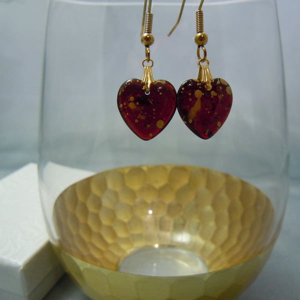 Czech glass red heart earrings