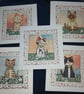 Quirky art handrawn set of 5 beautiful handmade whimsical cute cat blank cards