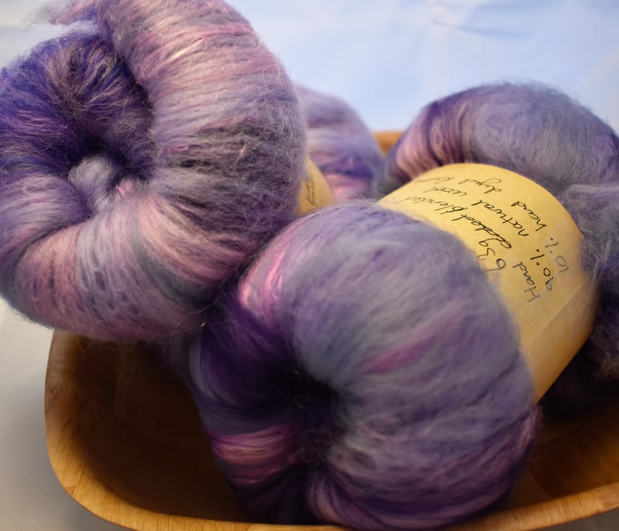 All natural hand blended batt for spinning or felting 'Purple Stinger'