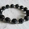 Chunky Faceted Black Onyx & Sterling Silver Beads Handmade Bracelet