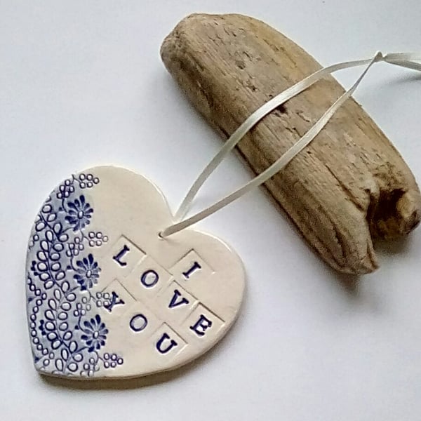 Ceramic heart hanging "I love you"