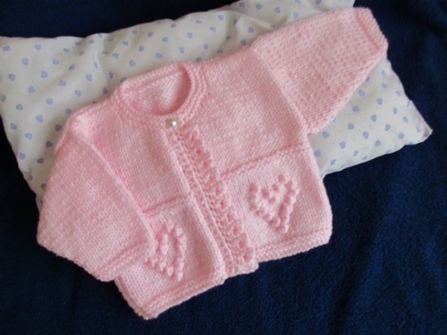 14" One Button Heart Baby Cardigan