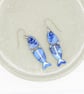Titanium earrings - Fish bone dangle - Unique - Blue marble acrylic  - Image 6