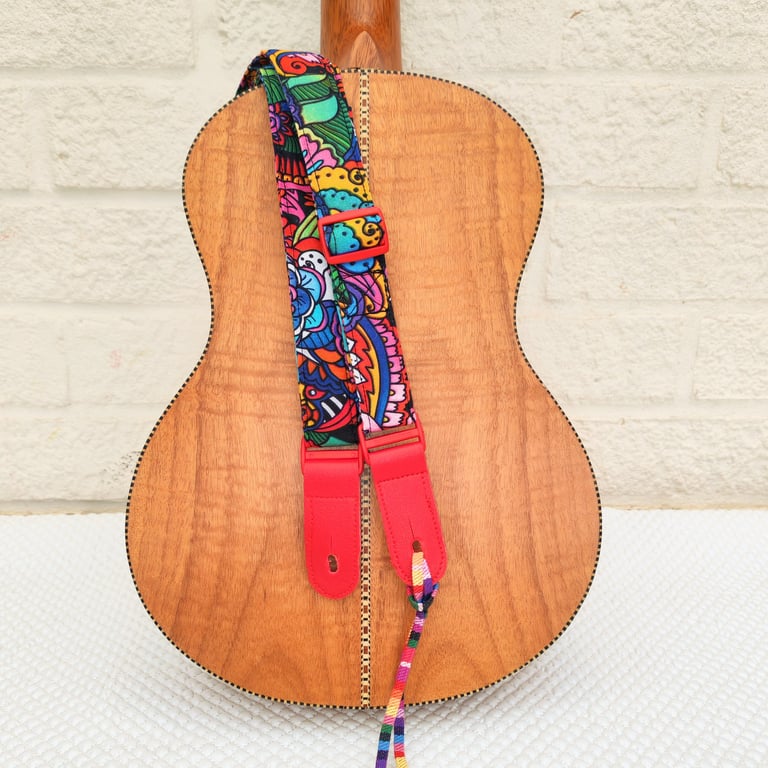 1 inch wide EXTRA LONG Bright Print Ukulele Strap 