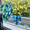 Framed fused glass blue hearts