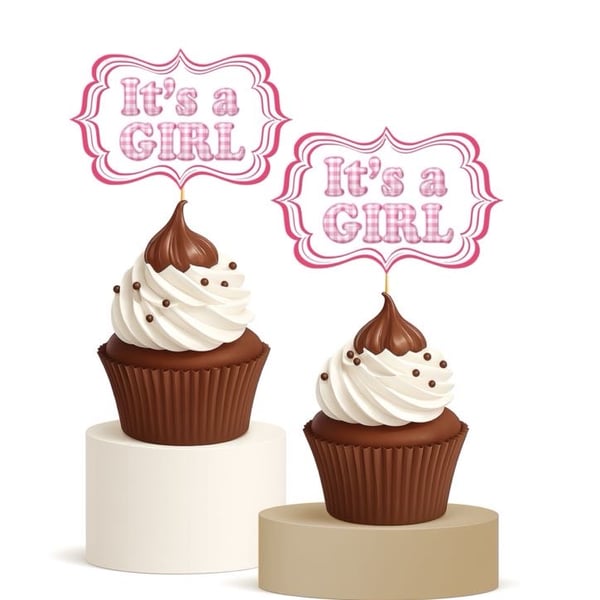 It’s a Girl Cupcake Toppers 15pk  Baby Girl Kiddush Décor Pink