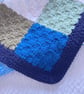 Blue , Green and White Patchwork Crocheted Lap Throw - Baby Blanket - Image 5