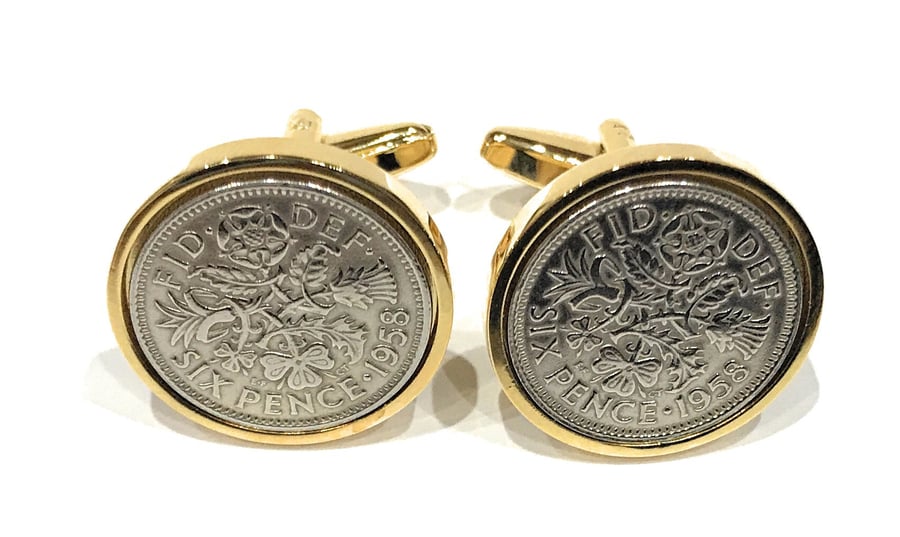 Premium 1960 Sixpence Cufflinks, 61st birthday gift idea, 1960 Mens Birthday, 61