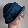 Denim blue felted wool hat - homage to Downton!