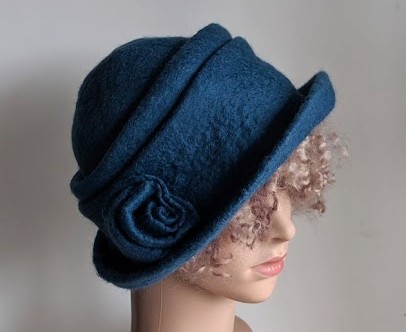 Denim blue felted wool hat - homage to Downton!