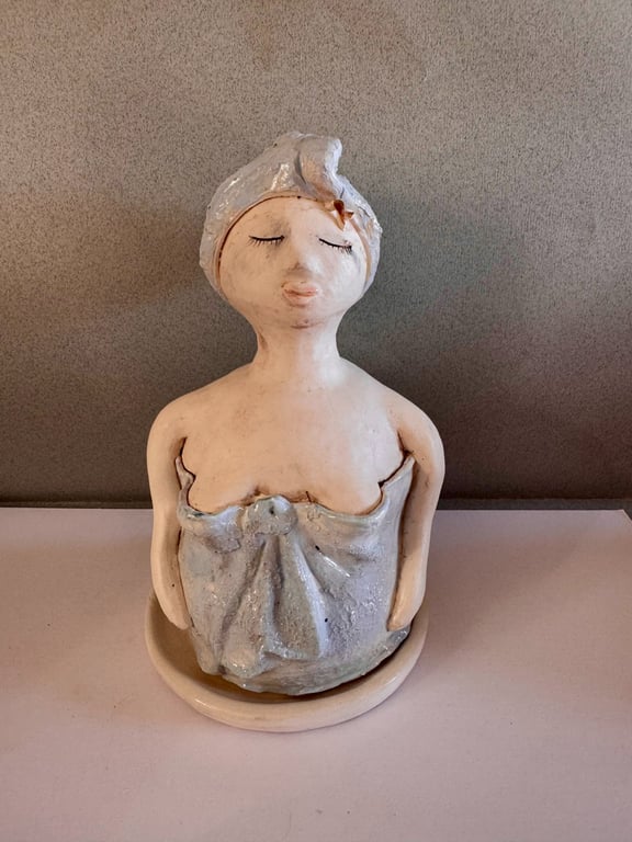 Trinket Holder, Blue Towel Lady