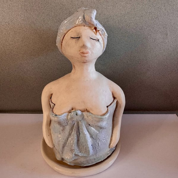 Trinket Holder, Blue Towel Lady