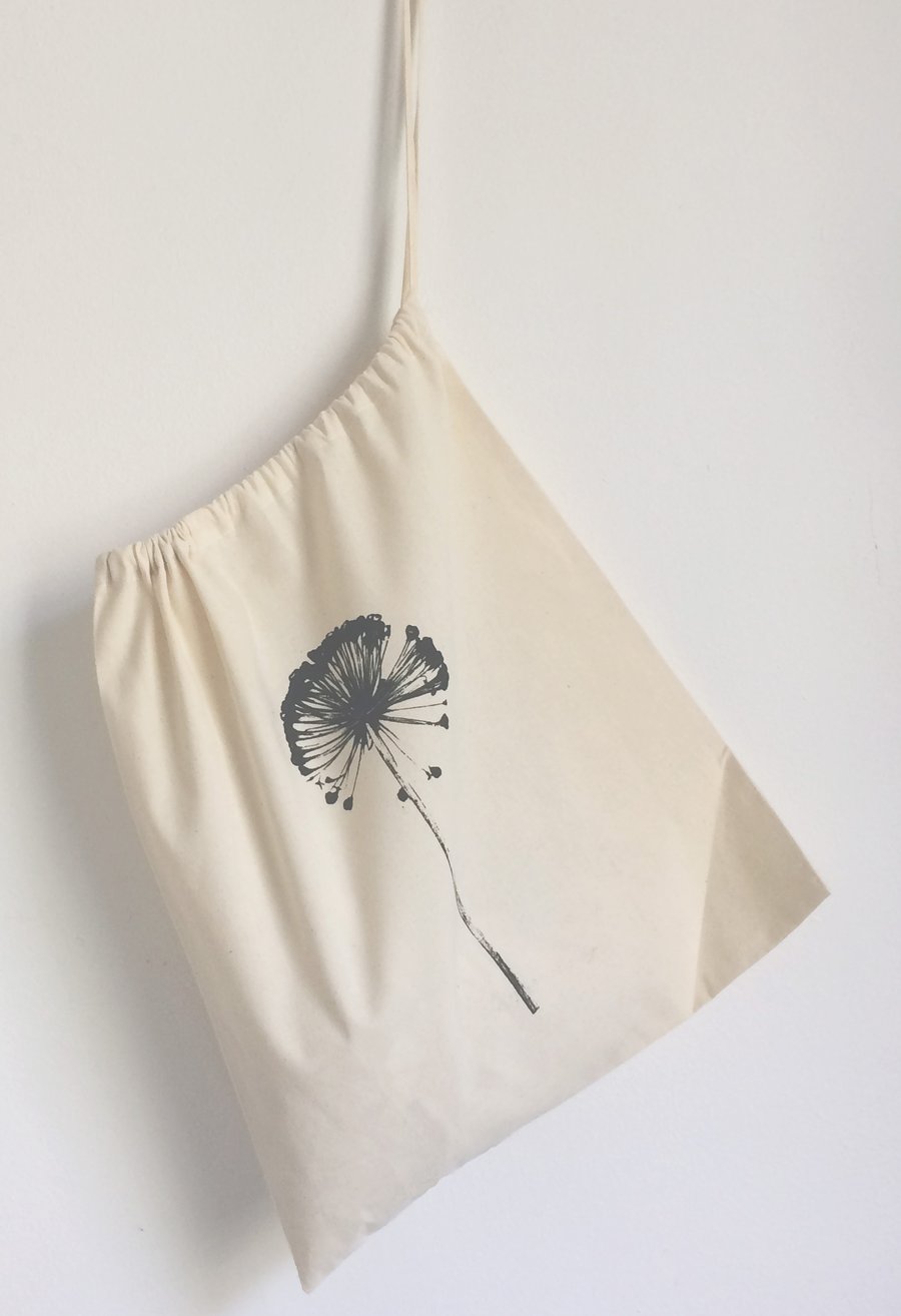 Allium hand printed natural cotton medium laundry bag drawstring bag 