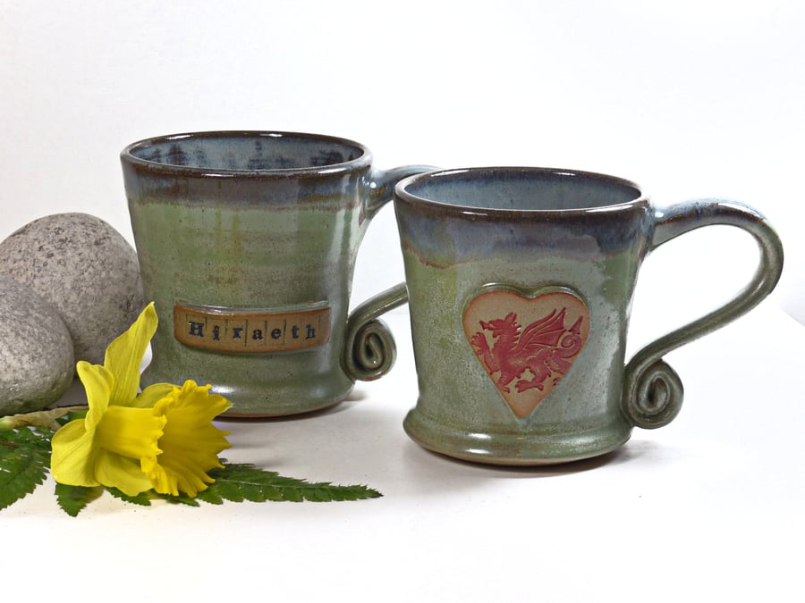 Large Hiraeth and Welsh Red Dragon Mug Stoneware Ceramics Pottery Wales