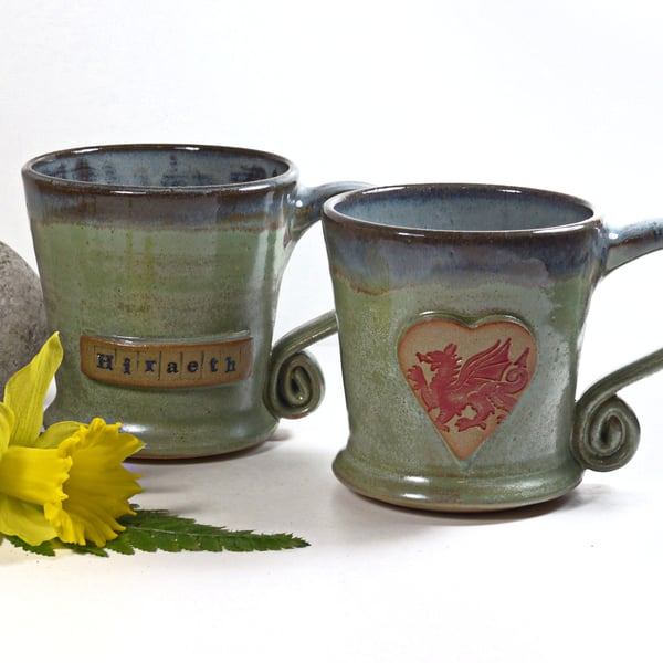 Large Hiraeth and Welsh Red Dragon Mug Stoneware Ceramics Pottery Wales