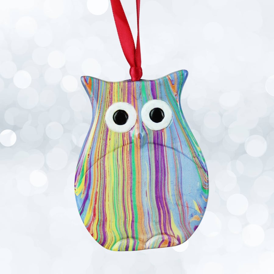 Hanging Owl Ceramic Christmas decoration rainbow "Athene"