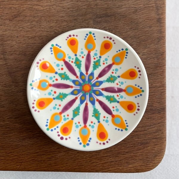 Hand Painted Mandala Ceramic Treat Plate, Modern Retro Pottery