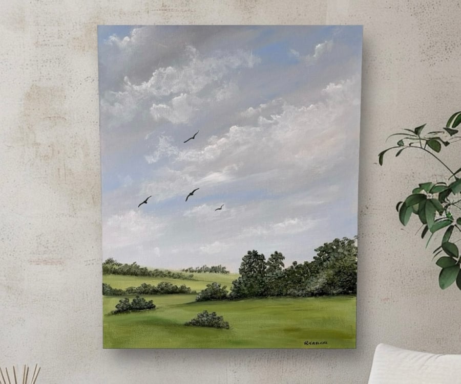 Original landscape acrylic painting on canvas board, landscape painting 