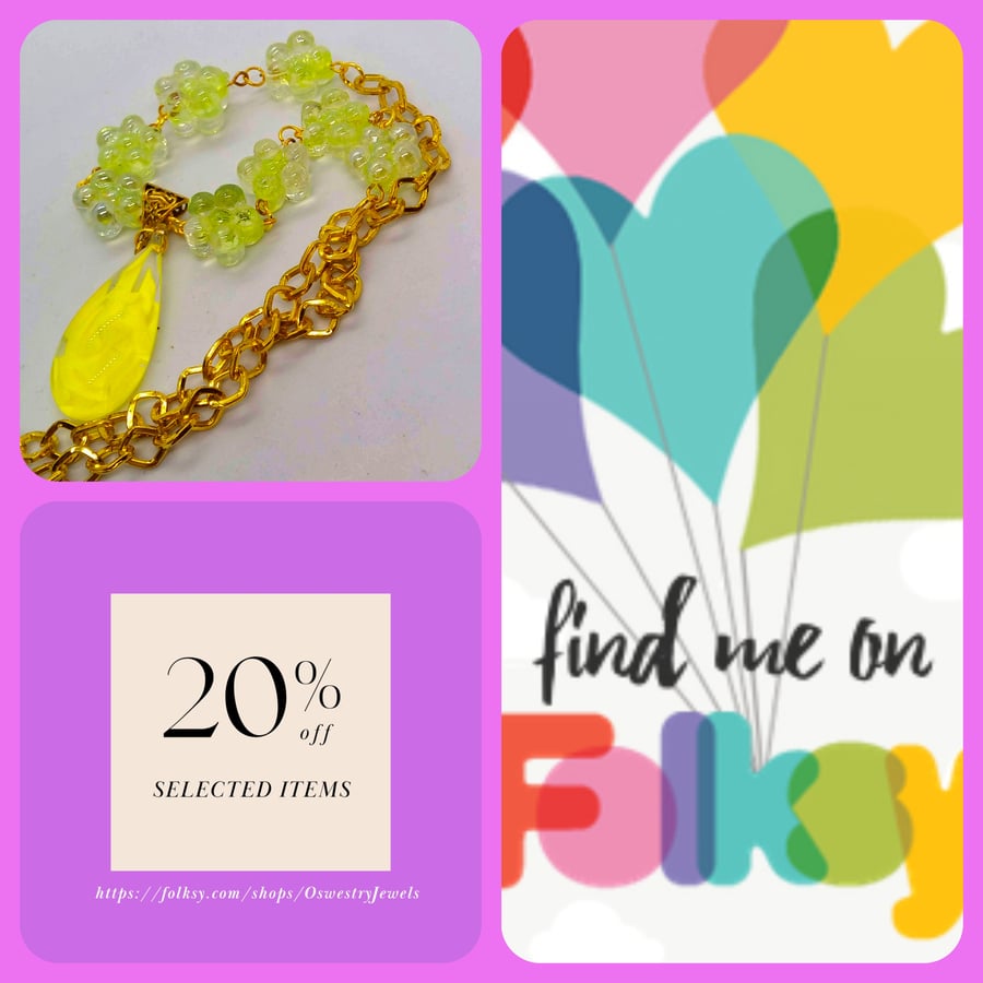 Seconds Sunday - Yellow Glass Pendant on a Flower Bead and Gold Chain Necklace 