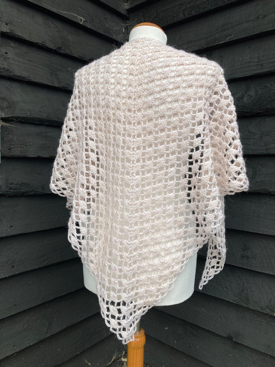 Feather light Merino wool triangle shawl in champagne colour 