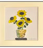 Handmade Yellow Sea Glass Sunflower Picture - Framed 8x8 Botanical Pebble Art