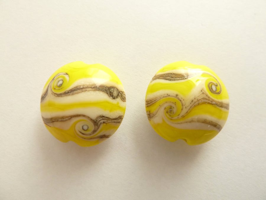 yellow sand handmade lampwork lentil beads