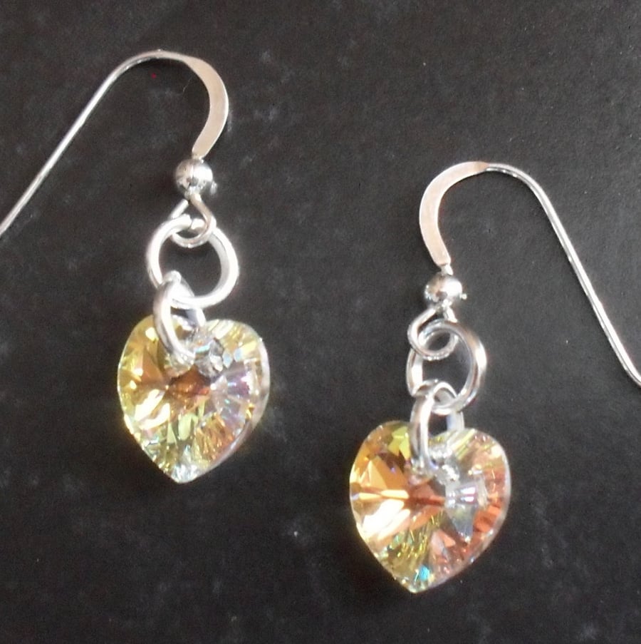  Aurora Borealis Crystal Heart Earrings With Crystal Hearts From Swarovski