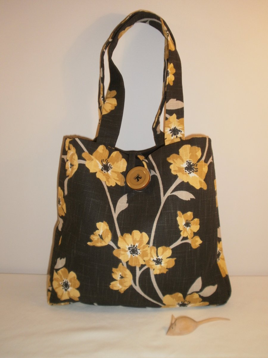 Black and Yellow Flower Fabric Handbag