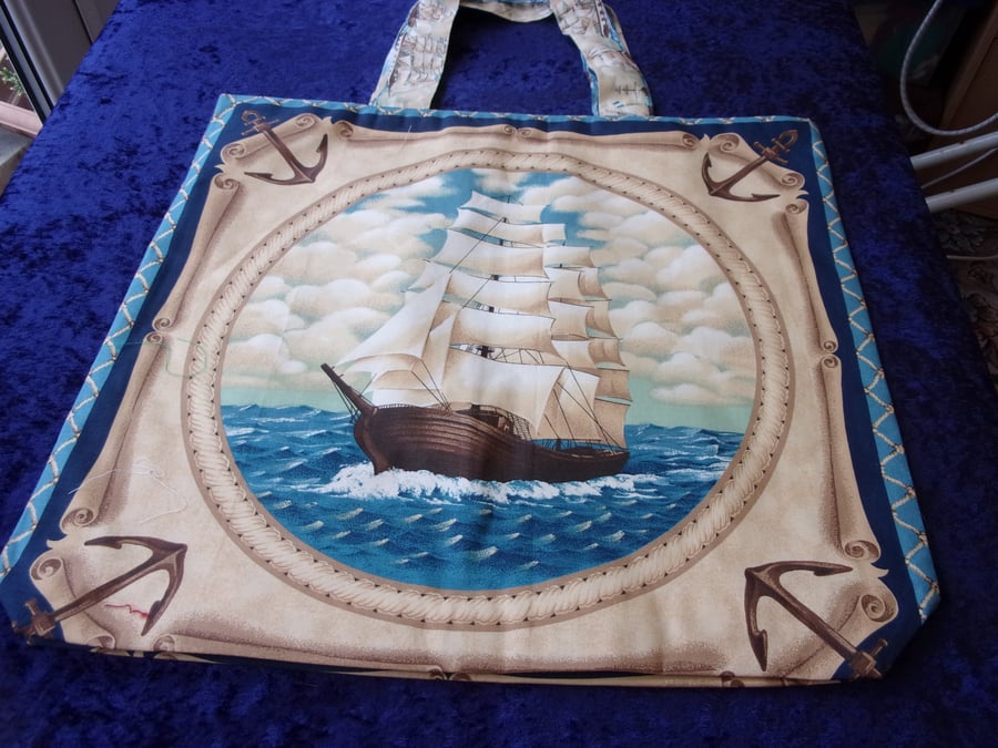 Fabric Shopping Bag with Pictures of Ships