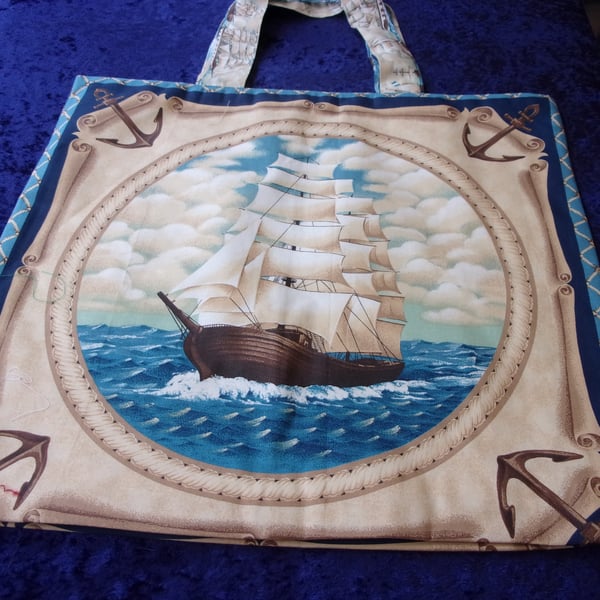 Fabric Shopping Bag with Pictures of Ships