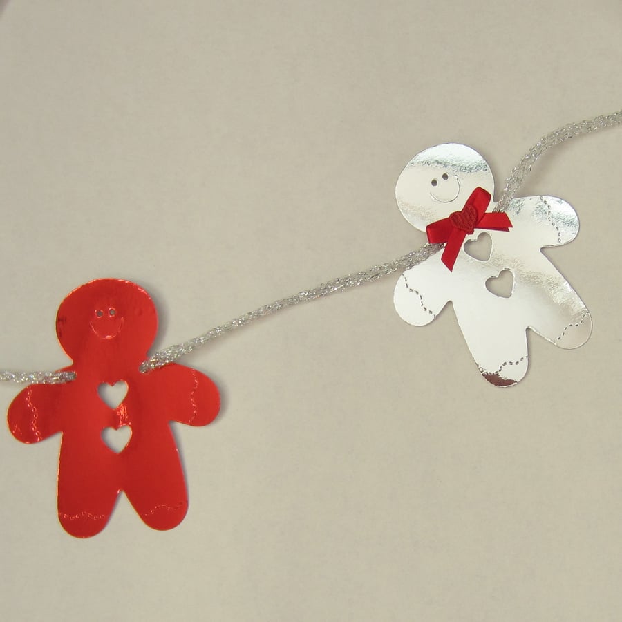 SALE Christmas Silver and Red Gingerbread Men Bunting