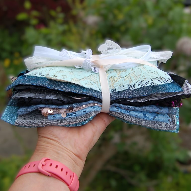 Sparkles and Lace - Upcycled slow stitching pack
