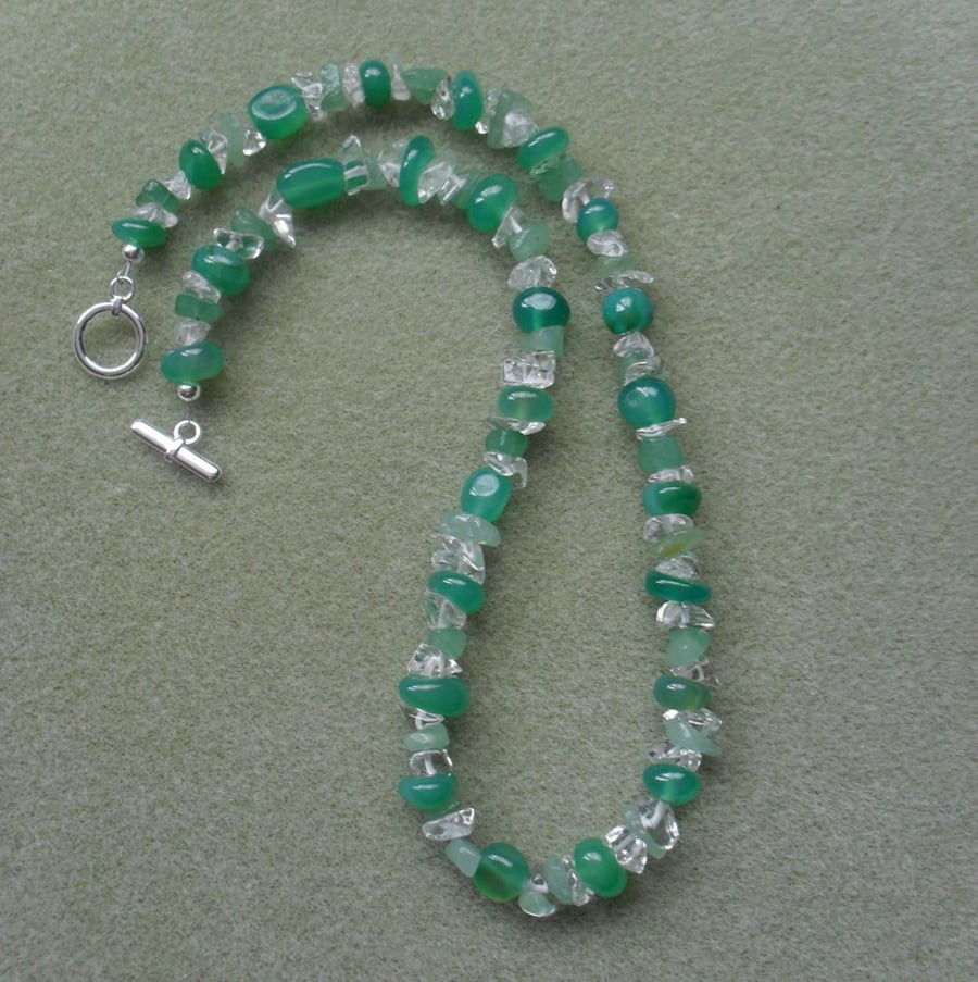 Green Agate, Aventurine and White Quartz Necklace