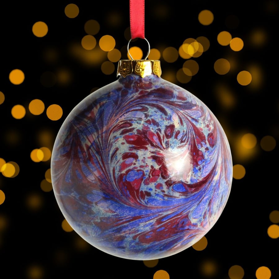 Luxury hand marbled ceramic Christmas decoration bauble