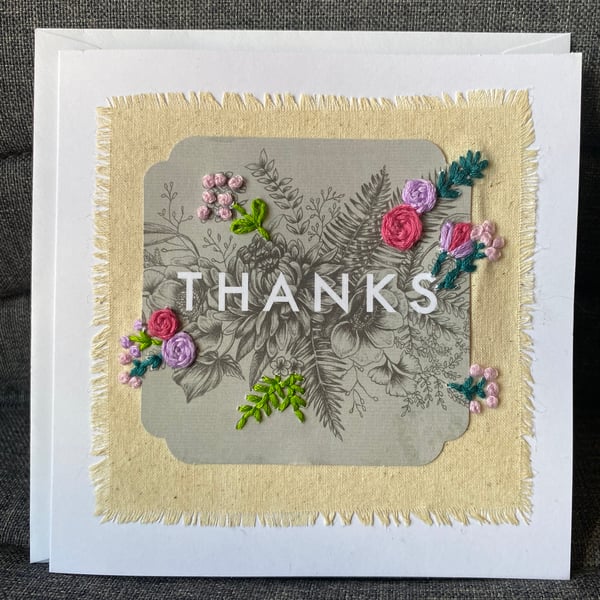 Handmade Embroidered Thank you Card 