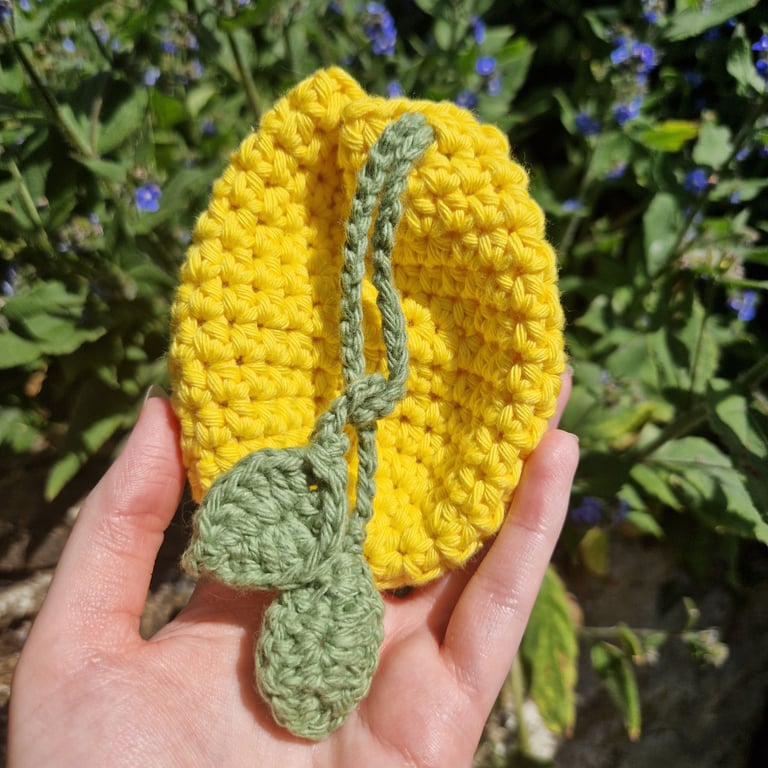 Fruit shaped coin pouch, Small pouch, Yellow pouch, Orange pouch, Crochet fruit