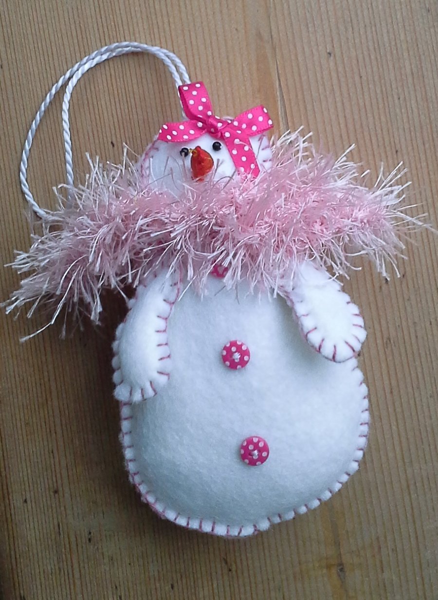 Felt Snow woman in pink