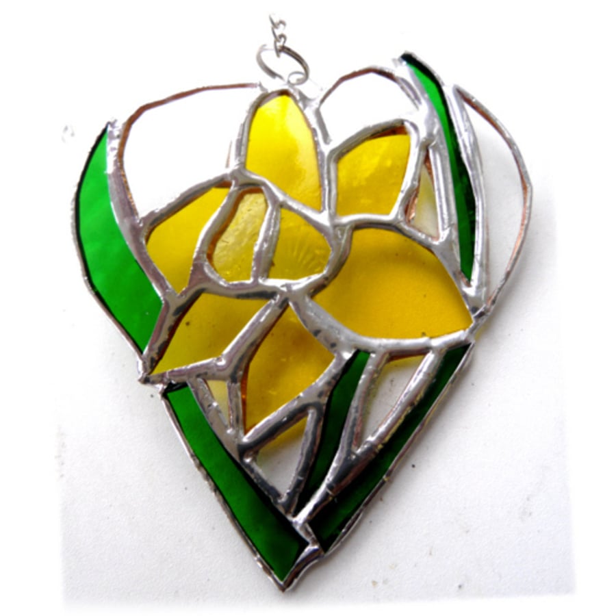 SOLD Daffodil Heart Suncatcher Stained Glass 031