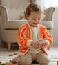 Crochet Hexagon Cardigan 2-3 Years  Retro 70s Kids Orange Peach Jumper - Image 1